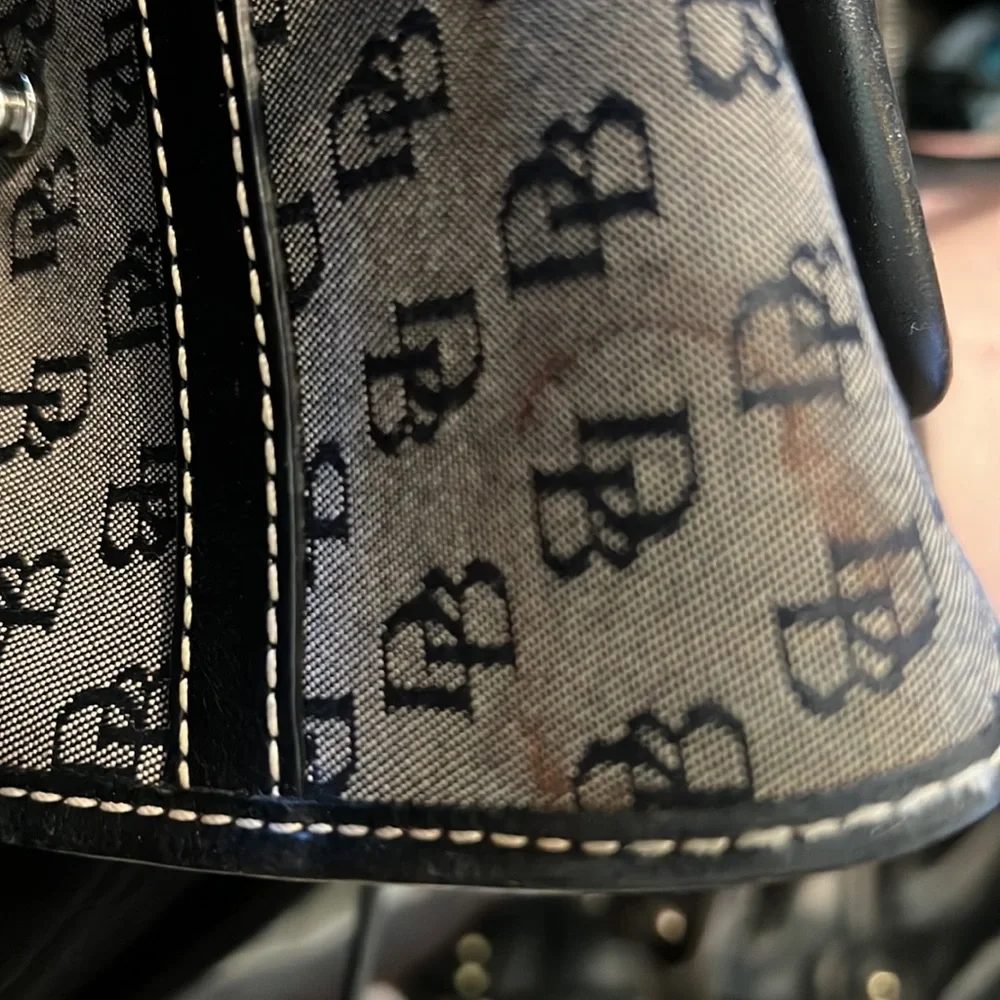 vintage dooney & bourke signature leather and canvas satchel logo